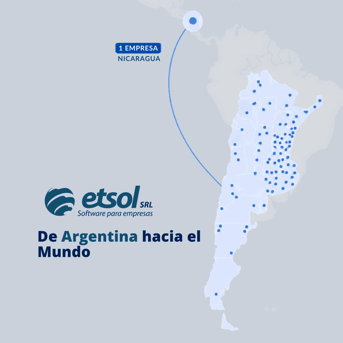 Mapa de cobertura y presencia de ETSOL en Argentina y Latinoamérica para soluciones ERP y software de gestión